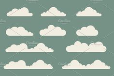 clouds in different shapes and sizes on a green background, set of nine silhouettes