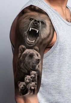 a man with a bear and cubs tattoo on his arm