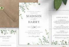 wedding stationery with greenery on the front and back