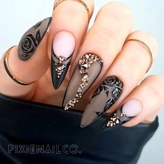 Witchy Nails, Halloween Acrylic Nails, Lace Nails, Goth Nails, Swarovski Nails, Nail Swag, Prom Nails, Luxury Nails, Bling Nails