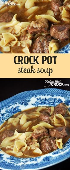 crock pot steak soup with noodles in it