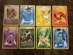 the pokemon cards are all different colors and sizes, but there is no one in them