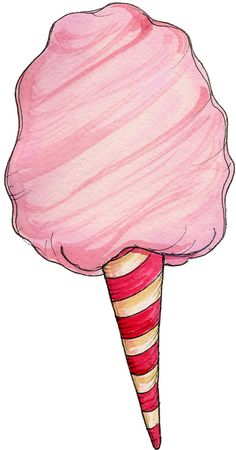 an ice cream cone with pink icing on it's top and striped stripes