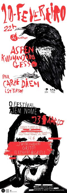 the poster for an event with two men in black and white, one is wearing a red