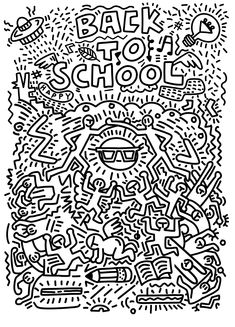 an abstract black and white drawing with the words back to school written in different languages