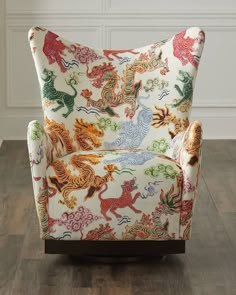 Massoud Hassanne Swivel Wing Chair | Horchow Birdcage Chair, Tiger And Dragon, Classroom Interior, Chic Chair, Rock Creek, Fine Living, Colorado Homes, High Back Chairs, Dragon Pattern