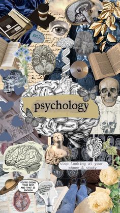 a collage of images with the words psychology written on them and various objects