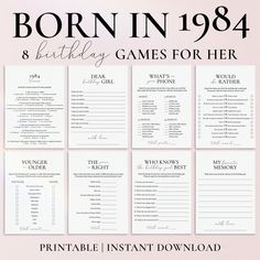 the printable birthday games for her is shown