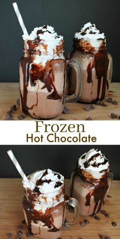 two mugs filled with ice cream and chocolate