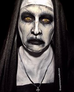 Crystal on Instagram: “***VALAK*** I know, I know, so many others have done this makeup but I had to give it a go.  The Nun comes out in theaters today and I hope…” Nun Makeup Halloween Scary, Scary Nun Halloween Makeup, Demonic Nun Makeup, Wound Makeup