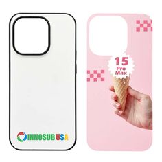 a hand holding an ice cream cone in front of a pink phone case that says, 15 cents