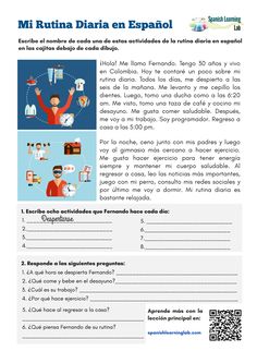 the spanish language worksheet for children to learn how to read and understand what they are