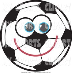 a black and white cartoon soccer ball with blue eyes, smiling for the viewer to see