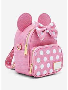 Loungefly Disney Minnie Mouse Pink Polka Dot Convertible Crossbody Bag Minnie Mouse Backpack For Travel, Trendy Minnie Mouse School Bag, Playful Mickey Mouse Bags For Disney Trips, Cute Bags For Disney Trips, Playful Minnie Mouse Travel Bag, Casual Minnie Mouse Backpack, Cute Mickey Mouse Bags For Travel, Cute Minnie Mouse Bags For Everyday Use, Cute Minnie Mouse Bags For Disney Trips