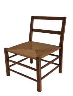 a wooden chair with woven seat padding