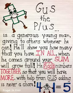 a piece of paper with writing on it that says, gus the plus is a genius young man