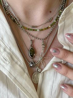 #aesthetic #jewelry #white Statement Jewelry Aesthetic, Aesthetic Necklace Layering, Stacked Jewelry Necklaces Silver, Silver Jewelry Stacking, Maximalist Necklace Layering, Colourful Silver Jewelry, Rings Stacking Ideas, Silver Girl Aesthetic Jewelry, Gold And Silver Mixed Jewelry Aesthetic