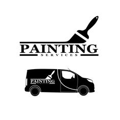 two logos for painting services, one with a paintbrush and the other with a van