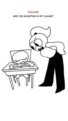 a cartoon character looking at a computer screen with the caption teacher are you sleeping in my class?