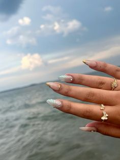 #mermaidnails #beachlife #summernails H2o Nails, Starfish French Tip Nails, Beach Nail Designs Vacations, Nail Inspo Seashell, Almond Nails Seashell, Mermaid Nails Design, Gold Seashell Nails, Mermaid Vibe Nails, Beach Nail Designs