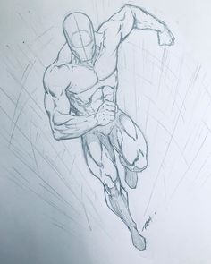 a drawing of a man in the air