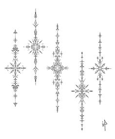 four snowflakes are shown in black and white, with the number 4 on each side