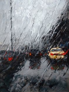 an oil painting of a hot dog in the rain