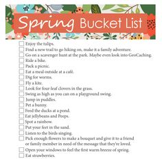 a spring bucket list with flowers on it