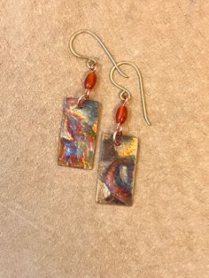 Artistic Brown Copper Earrings, Handmade Rectangular Copper Earrings, Artistic Copper Earrings, Flame Painting, Metal Jewelry Making, Copper Bracelets, Deep Autumn, Soldering Jewelry, Paper Earrings