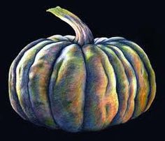 a pastel drawing of a pumpkin on a black background