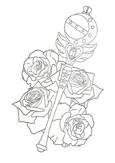 a drawing of roses with a pen in the middle