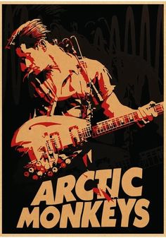 an image of arctic monkeys poster with the band's guitarist playing on his guitar