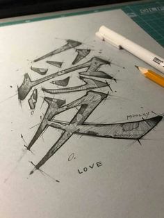 a pencil drawing with the word love on it