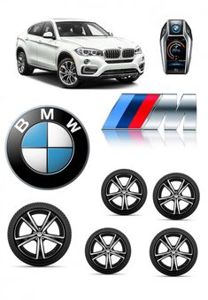 the bmw logo and emblem stickers are shown in this graphic style, including four wheel rim