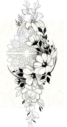 a black and white drawing of flowers