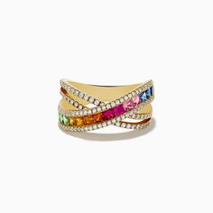 Effy Watercolors 14K Yellow Gold Multi Sapphire and Diamond Ring, 2.05 TCW Multi Sapphire, Sapphire And Diamond Ring, Effy Jewelry, Yellow Stone, Gold Yellow, Round Diamonds, Gold Metal, Diamond Ring, Sapphire