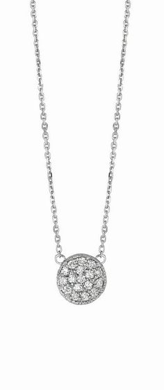 Pave Style Code# N5110PD-NK Chain: 18 inches Setting: Pave Dimensions: 3/8 inch in diameter Diamond 1: Diamond Shape 1: Round Qty of Diamond 1: 17 Setting 1: Pave Total Dia Weight: 0.36 Clarity: SI2 Color: G-H Gold Karat: 14K Color 2: Rose Approxe WT Grams: 2.10 Diamond Jewelry Store, Round Necklace, Rose Gold Chain, Best Diamond, Diamond Shape, Color 2, Diamond Shapes, Gold Chains, Jewelry Stores