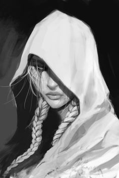 a black and white photo of a woman with braids in her hair wearing a hood