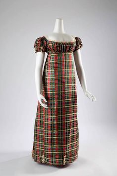 TARTAN: c1812, Scotland Tartan silk dress. 1820 Fashion, Scottish Dress, Fashion Institute