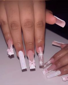 Pink Tip Nails, Quinceanera Nails, Teen Nails, Fake Nails Designs, Acrylic Nail Set, Cute Acrylic Nail Designs, Pretty Gel Nails