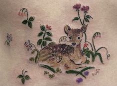 #lilyevans #marauders Mother Deer And Fawn, Vintage Deer Tattoo, Deer And Bird Tattoo, Deer Hip Tattoo, Deer Arm Tattoo, Old Disney Tattoos, Cute Dog Tattoo Ideas, Back Tattoos Nature, Two Headed Deer Tattoo