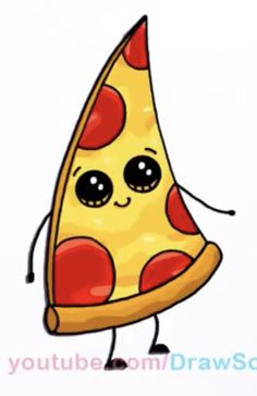 a cartoon pizza slice with eyes and arms