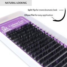 Forabeli flat lashes. Purple lash tray lash extensions. Flat lashes for eyelash extensions. Split Tip for eyelash extensions. Ellipse Flat for lash extensions Classic Lashes