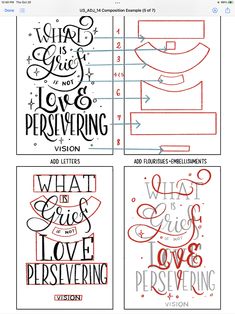 four different hand lettering styles for valentine's day