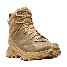 Take on tough assignments without hesitation in the Merrell� Rogue Tactical GORE-TEX� Duty Boots for Men. This durable, high performance boot surrounds your feet in advanced support, comfort, and performance with its breathable mesh and thermoplastic polyurethane (TPU) uppers. GORE-TEX waterproof/breathable membranes and breathable linings made of a 100% recycled mesh ensure your feet can breathe, keeping them dry and comfortable through any trek and any weather. Metal lacing hardwares with top Tactical Shoes, Gentleman Shoes, Swag Men, Tactical Clothing, Mens Leather Boots, Work Boots Men, Tactical Boots, Boots For Men, Mens Shoes Boots