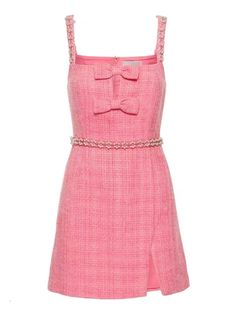 Pink Bow Detail Tweed Dress | Somi Pink XL Kpop Dress, Self Portrait Dress, Tweed Dress, Mode Inspo, Pink Mini Dresses, Mini Dress With Sleeves, Self Portrait, Pretty Dresses, Cute Dresses