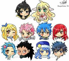 anime characters with different colored hair and eyes, all in various poses on white background