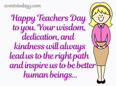 a woman standing in front of a white background with the words happy teachers day to you,