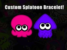 two pink and purple cartoon characters with the words custom splaton braclet