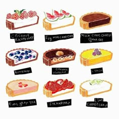 a drawing of different types of pies